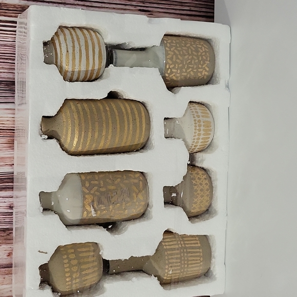 NWOT Main + Mesa Stoneware Vases With Gold Pattern Set Of 8 - Picture 3 of 11